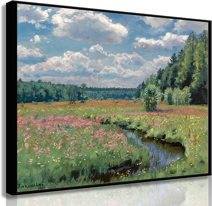 XXOUYLQ Vintage Landscape Canvas Wall Art Wildflower Field Painting Wildflowers Landscape Floral Scenery Oil Posters Wall Decor Unframed