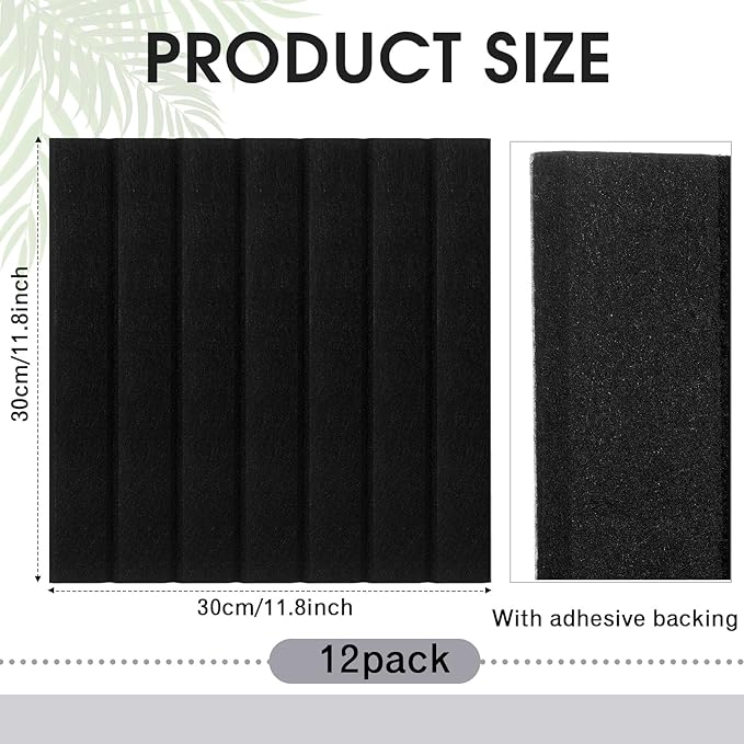 Honoson 12 Pack 47" x 35" Large Cork Board Alternative Felt Bulletin Board Wall Tiles with Safe Square Adhesive Large Roll Cork Tiles for Walls Organize Home Office Classroom Pin Panels (Black)