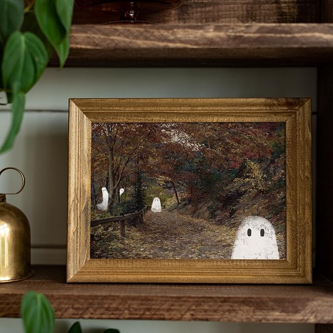 uniro Vintage Halloween Ghots Canvas Wall Art Cute Ghost in Field Pictures Wall Decor Spooky Gothic Dark Academia Paintings Prints for Living Room Bedroom Bathroom, Halloween Home Wall Decor( 8" x 10"-UNFRAMED)