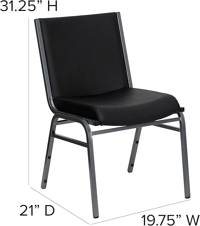 Flash Furniture HERCULES Series Heavy Duty Black Vinyl Stack Chair with Ganging Bracket