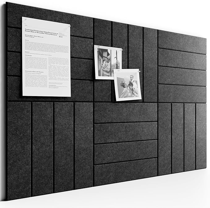 Bumusty Large Cork Board Alternative-36 x 24" Felt Bulletin Board Tiles, with 30 Pushpins, 40 Adhesive Tabs, 6-Pack Slat Wall Paneling, Cork Boards for Office Push Pin Board Felt Board-Charcoal Gray