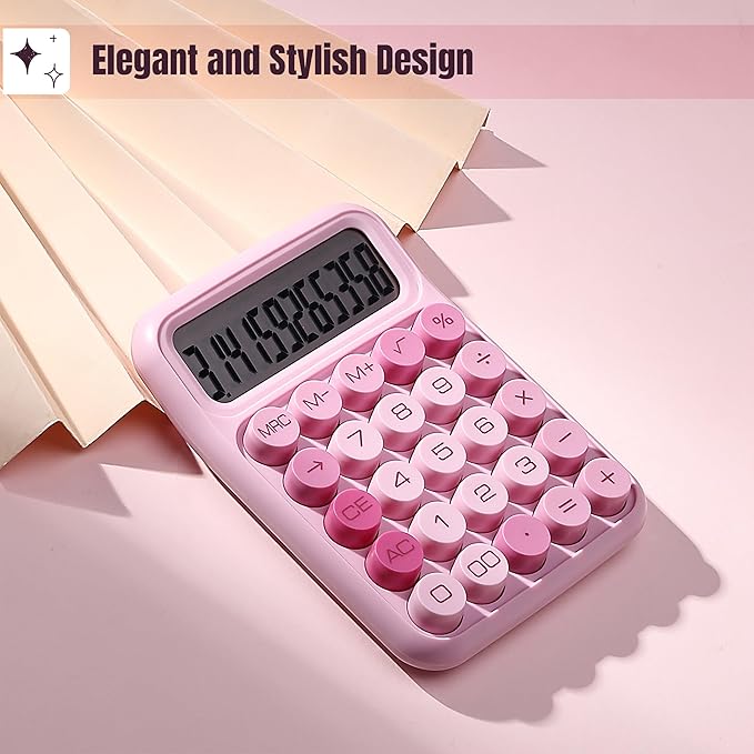 Mr. Pen- Mechanical Switch Calculator - 12 Digit Large LCD Display, Pink with Big Buttons