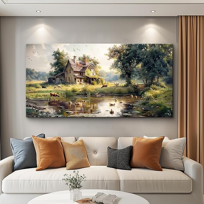 FUHAIHUA Canvas Wall Decor For Living Room Large Farmhouse Wall Art For Bedroom Office Decorations Farm Scenery Pictures Countryside Wall Paintings Modern Artwork Ready To Hang Home Decor 30x60 In