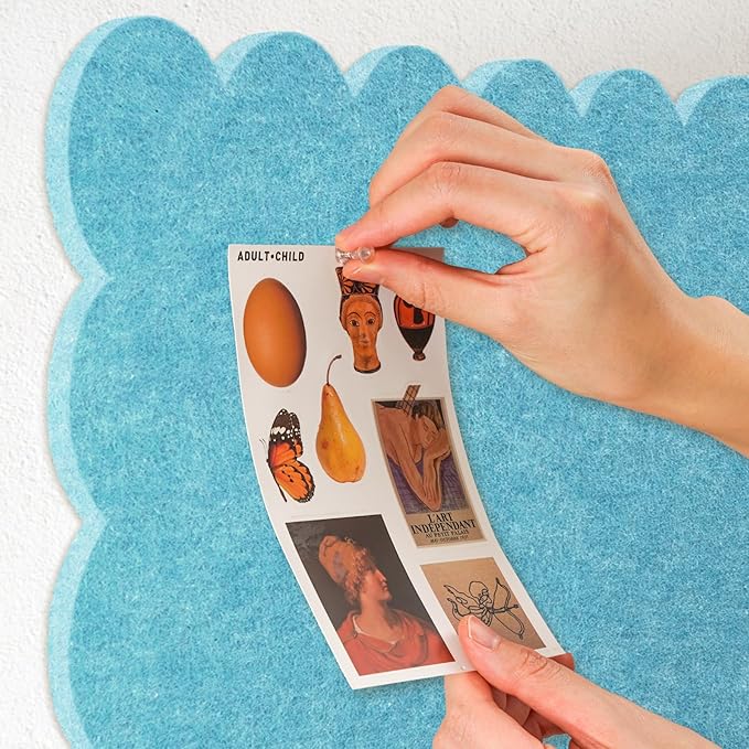 Scalloped Bulletin Board, 36 x 24 Inches Felt Pin Board - Decorative Cork Alternative for Wall, Foldable Picture Self-Adhesive Vision Prayer Board with 20 Pushpins - Turqoise Blue