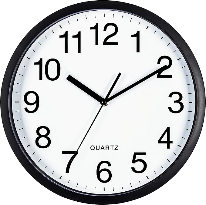 Bernhard Products Black Wall Clock 2 Pack Silent Non Ticking 10 Inch Bold Quality Quartz Battery Operated Round Easy to Read Home/Office/Classroom/School Clocks, Sweep Movement