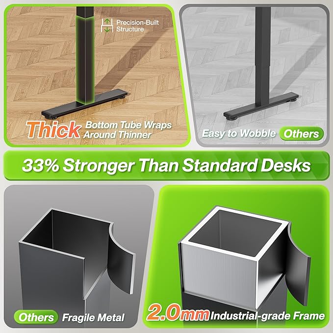 Huuger L Shaped Standing Desk with Power Outlets, 63 x 55 Inch Height Adjustable Computer Desk for Bedroom, Corner Stand up Desk for Home and Office, Work and Study, Black