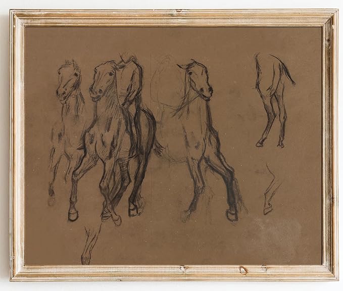 Kizbok Vintage Horse Wall Art Decor, Neutral Brown Tones Horses Sketch Canvas Prints Western Wall Decor Antique Equestrian Wal l Art Painting Vintage Southwestern A rt Pictures for Gallery Bedroom Bathroom Office Western Home Deco r(8" x 10"-UNFRAMED)