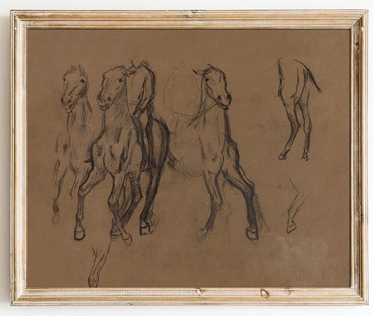Kizbok Vintage Horse Wall Art Decor, Neutral Brown Tones Horses Sketch Canvas Prints Western Wall Decor Antique Equestrian Wal l Art Painting Vintage Southwestern A rt Pictures for Gallery Bedroom Bathroom Office Western Home Deco r(8" x 10"-UNFRAMED)