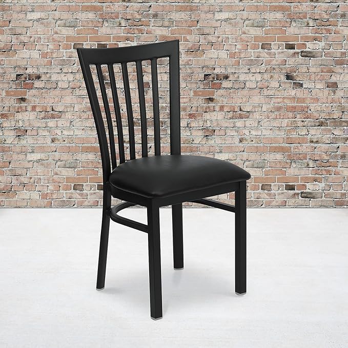 Flash Furniture 2 Pack HERCULES Series Black School House Back Metal Restaurant Chair - Black Vinyl Seat