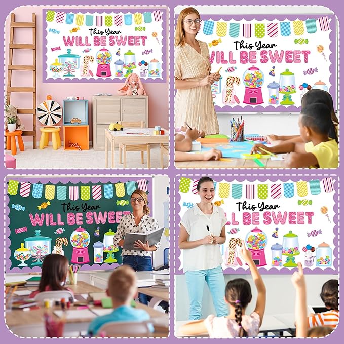 Candy Bulletin Board Set Sweet Candyland Classroom Bulletin Board Decorations Pink Gumball Machine Cutouts Classroom Decorations for Back to School Office Home Chalkboard Decor Wall Door