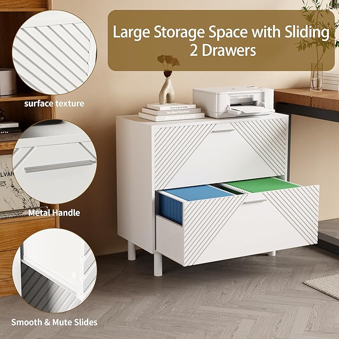 File Cabinet, 2-Drawer Lateral Filing Cabinet Office Storage Cabinet for Home Office,Modern Wood Decorative File Cabinet Printer Storage Cabinet for Letter/A4/F4 Legal Size Documents(style-03)