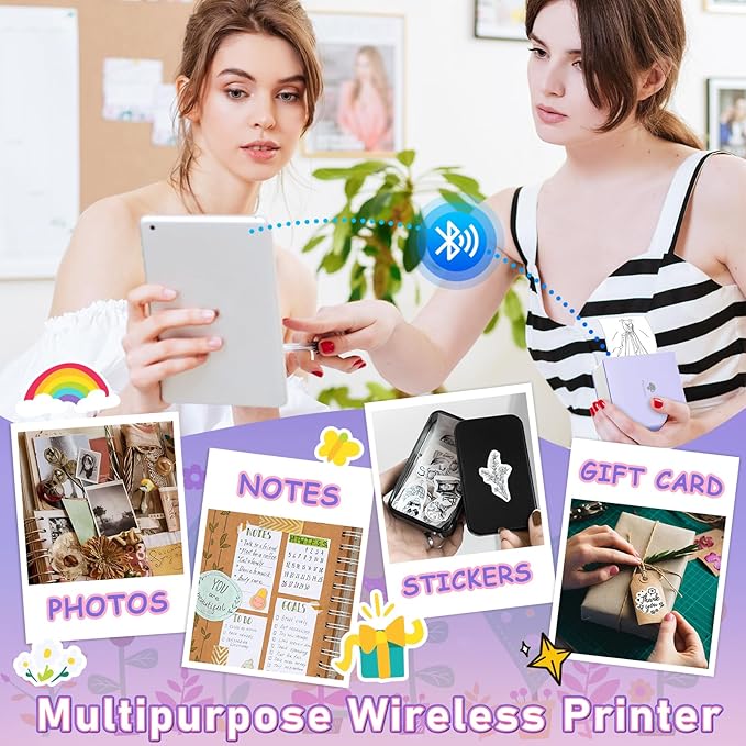 Phomemo Sticker Printer- Mini Thermal Sticker Printer Machine, Small Pocket Label Maker Instant Print for DIY Creation, Study Notes, Photos, Portable Inkless Photo Maker for Kids/Students, Purple
