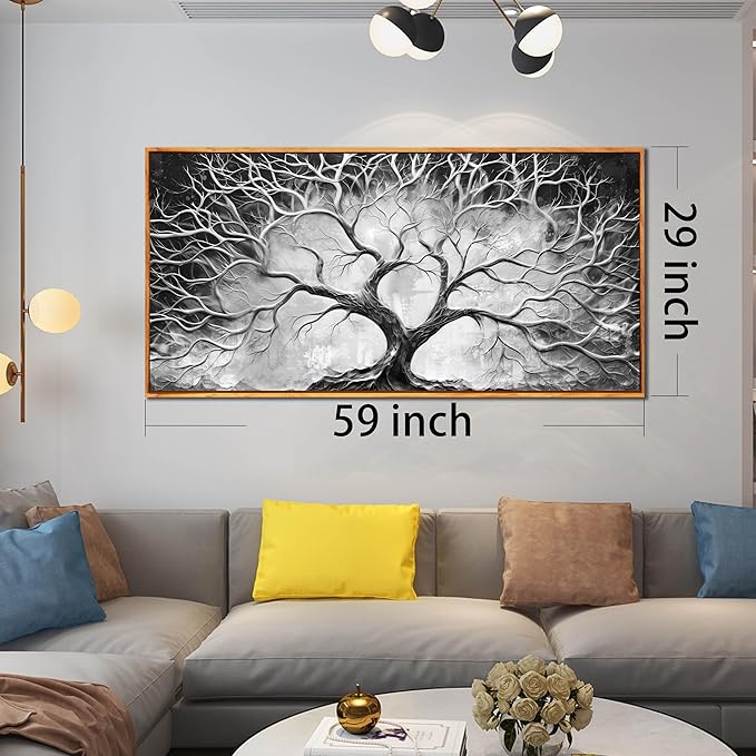 Framed Wall Decor for Office - Modern Abstract Wall Art - Tree Wall Painting for Living Room Ready to Hang Size 29" x 59"