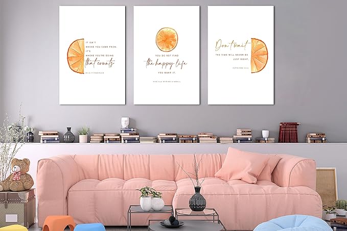 SHMAO Office Canvas Wall Art Motivational Wall Decor, 3 Piece Modern Orange Canvas Print Pictures for Office Wall Decor Women Inspirational Framed Artwork Home Office Decor 20”x30”x3 Panels