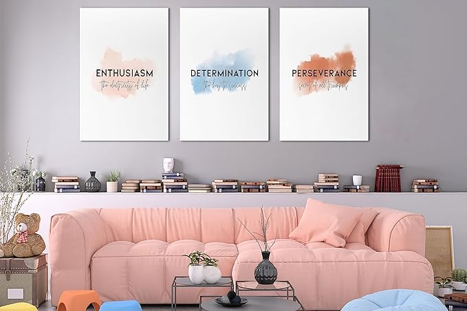 Office Canvas Wall Art Motivational Wall Decor, 3 Piece Enthusiasm Determination Perseverance Print Pictures for Office Wall Decor Women Inspirational Framed Artwork Home Office Decor 20”x30”x3