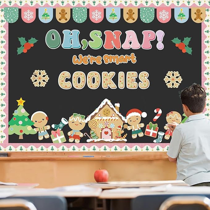 Christmas Gingerbread Bulletin Board Decoration Winter Bulletin Board Set Decor Christmas Tree Gingerbread House Man Cutouts for School Classroom Home Chalkboard Wall Xmas Holiday Party Supply