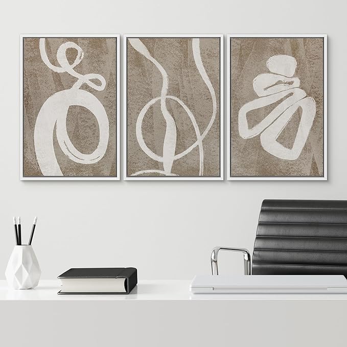 SIGNWIN Framed Canvas Print Wall Art Set Contemporary Geometric Abstract Illustrations Modern Art Decorative Nordic Abstract for Living Room, Bedroom, Office - 16"x24"x3 White