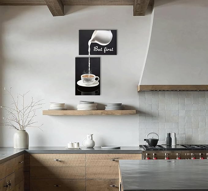 2pc Coffee Bar Wall Art Decor But First Coffee Sign Posters Prints Kitchen Dining Room Canvas Poster Wall Decor Modern Home Pictures Artwork for Bedroom Living Room Painting framed