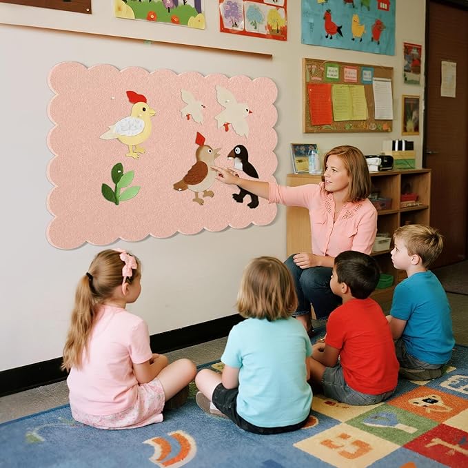 Scalloped Bulletin Board, 36 x 24 Inches Felt Pin Board - Decorative Cork Alternative for Wall, Foldable Picture Self-Adhesive Vision Prayer Board with 20 Pushpins - Mauvey Pink