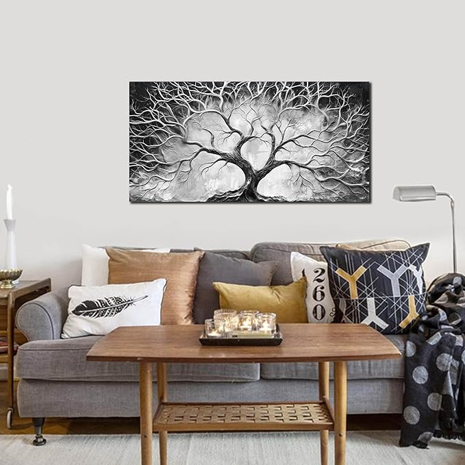 CGXART Tree Wall Art for Living Room - Black And White Wall Decor Office - Modern Tree of Life Wall Decor for Bedroom Size 20" x 40"