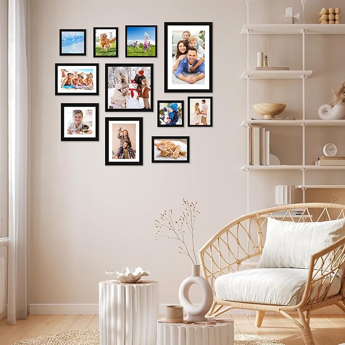 FIXSMITH 8x8 Picture Frames Set of 2, Photo Frame with HD Plexiglass, Display Pictures 4x4 with Mat or 8x8 Without Mat Multi Picture Frames Collage for Tabletop or Wall Display, Black