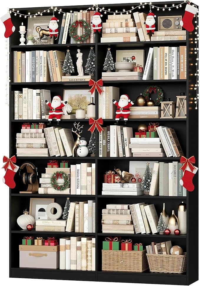 FACBOTALL 83.6" Tall Bookshelf and Bookcase, 7-Tier Extra Large Bookshelf with Double Storage, 14 Open Display Shelves for Home Office, Study and Living Room, Black