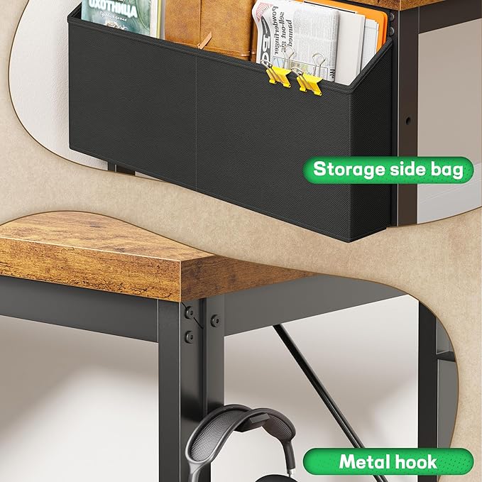 63" L Shaped Desk with Power Outlets and USB-C Port, Reversible Computer Desk, Larger Office Corner Gaming Desk with LED, 0.95" Thicker Desktop, Metal Frame, for Home Office, Study,Brown