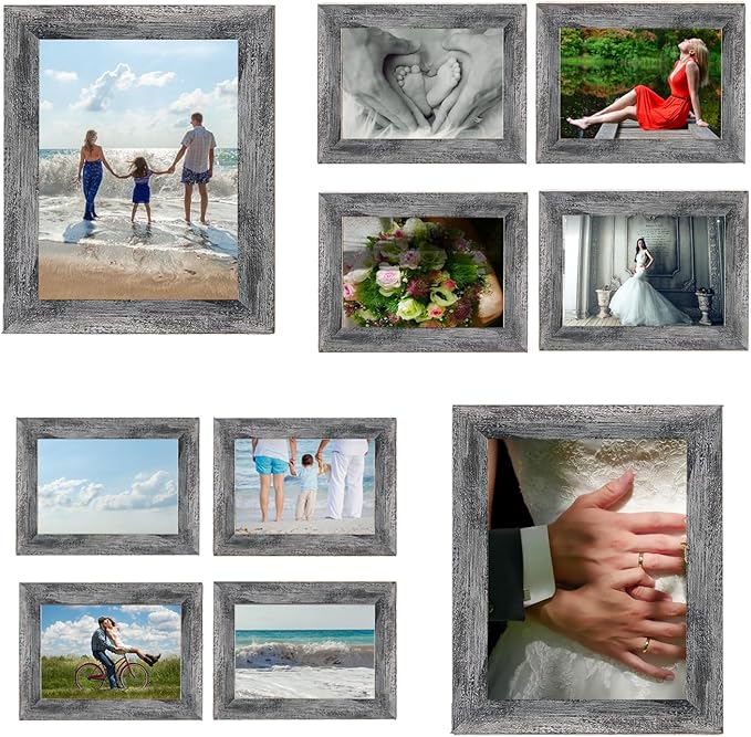 Rustic Picture Frames,10 Pack Collage Picture Frames,Gallery Wall Frame Set with Two 8x10, Four 5x7, Four 4x6, Farmhouse wood Photo Frames for living room Wall Gallery Decor or Desk, rustic Black