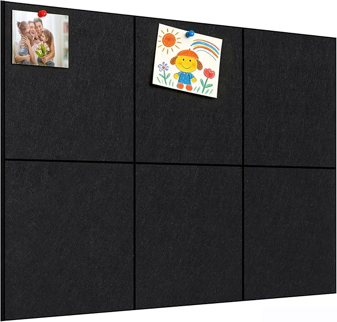 Felt Bulletin Board, Large Cork Board 36"x 24", 6 Pack Felt Wall Tiles with 35 Pcs Pushpins, Pin Boards for Office, Home & Classroom