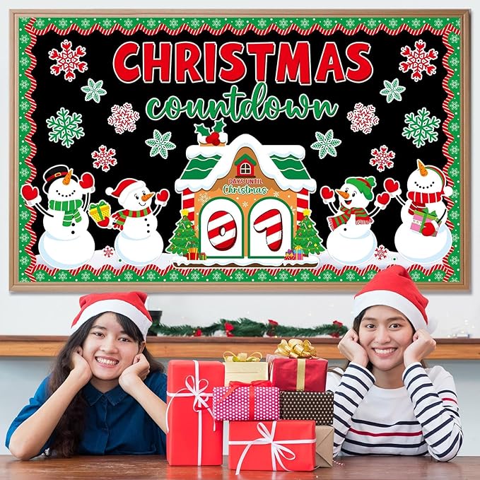 gisgfim Christmas Bulletin Board Decorations Snowman Paper Cutouts Merry Christmas Count Down Bulletin Board Set for Classroom School Door Xmas Winter Holiday Home Wall Decor Supplies