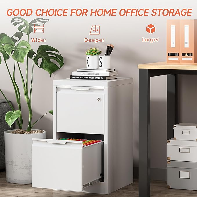2 Drawer File Cabinet,Metal Vertical File Storage Cabinet with Lock, Printer Stand,Home Office Steel for A4 Letter/Legal Size, Assembly Required(White)