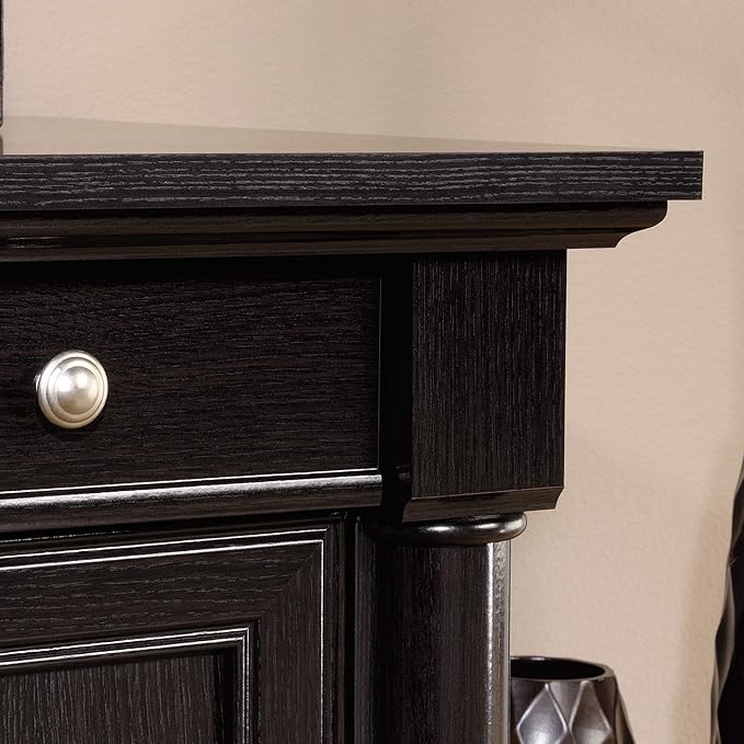 Sauder Palladia L Shaped Desk with Drawers, Office Desk with File Cabinet Storage, Cable Management, Keyboard Tray, in Wind Oak Finish