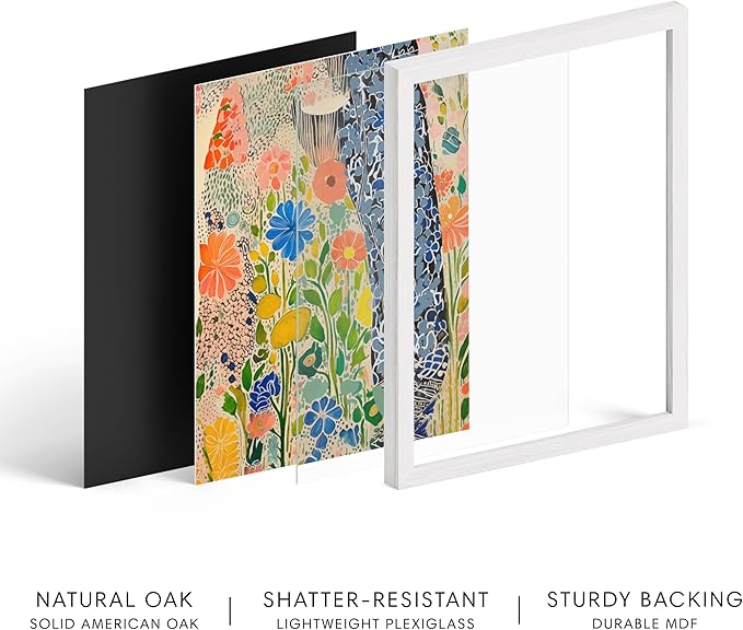 HAUS AND HUES Floral Art Wall Decor - Wildflowers Wall Art for Living Room, Floral Artwork for Bedroom Walls, Flower Painting for College Girls Dorm Room (Spring Florals, White Frame, 16x20)