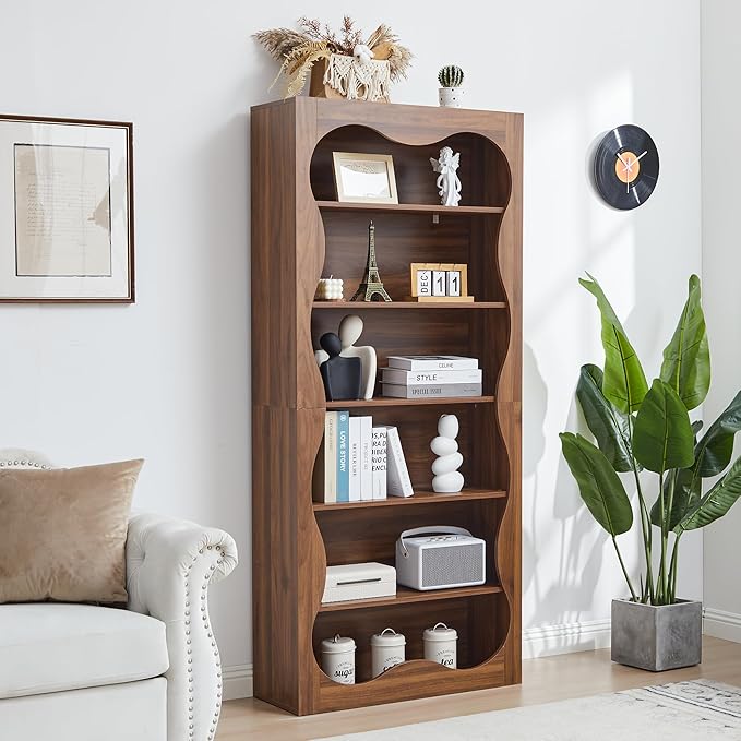 71" Tall Bookshelf, 6 Tier Large Wooden Book Shelf, Modern Freestanding Bookshelves and Bookcases, Unique Bookcase Display Storage Shelves for Living Room, Bedroom, Classroom, Office, Library