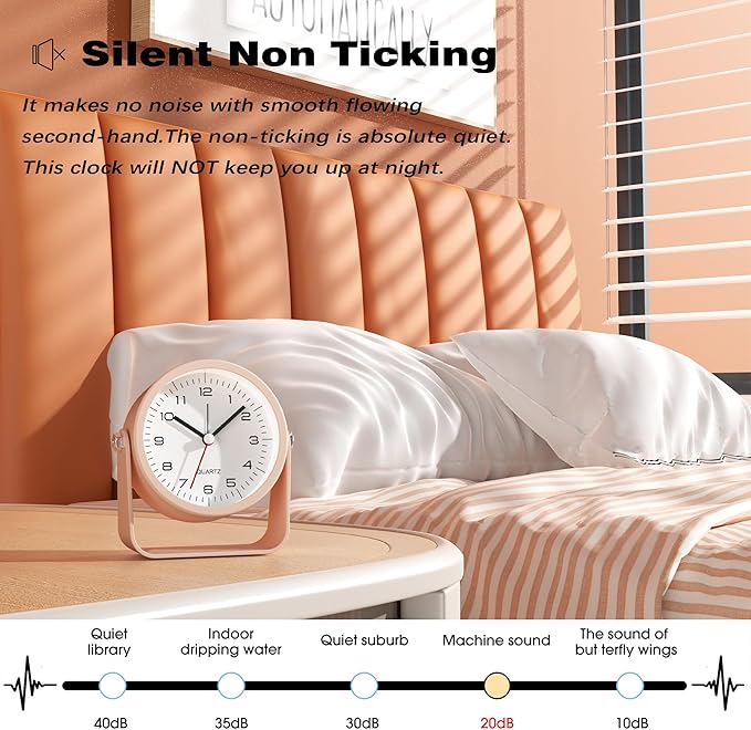 AYRELY® 3.5 Inch Small Analog Alarm Clocks,Battery Operated Desk Clock,Cute Table Clock with Light，Adjustable Angle for Travel,Bedside,Bedroom,Kids,Living Room Decor (Pink)