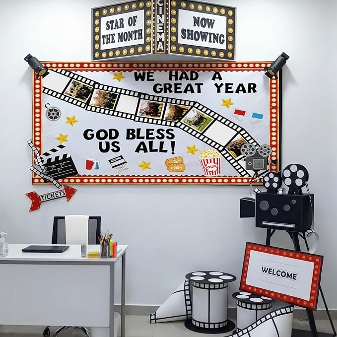 Ceenna 80 Pcs 2026 Graduation End of Year Movie Night Bulletin Board Decoration Set Classroom Movie Star Paper Cutout Party Decor for Congrats Grad Kindergarten Office Chalkboard Home Wall Decor