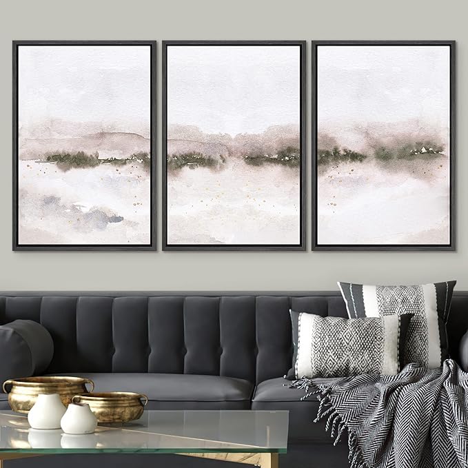 SIGNWIN Framed Canvas Print Wall Art Set Pastel Explosion Misty Mountain Forest Nature Wilderness Illustrations Modern Art Rustic Scenic Relax/Calm for Living Room, Bedroom, Office - 16"x24"x3 Black