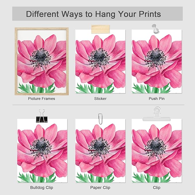 SIGNWIN Adhesive Canvas Poster Bathroom Decor, Wall Art Room Decor Multicolor for Living Room, Bedroom, Office Pink Daisy Jungle Tropical Botanical Palm Leaf Nature Abstract Shapes - 12"x16"x 8