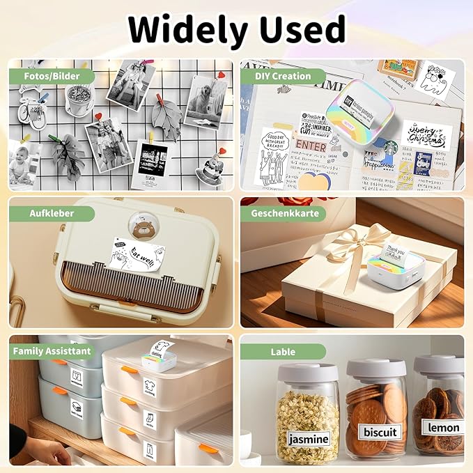 iDPRT Mini Printer with 1 Roll Sticker Paper, Portable Sticker Maker Machine Efficiently and Quickly, Thermal Printer for Study Notes, Pictures, DIY, Label, Rainbow