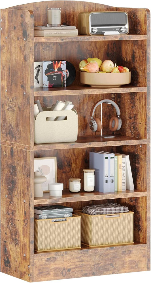 5-Tier Wooden Bookshelf，Open Bookcase with Storage Shelves, Floor Standing Unit, Furniture Selection for Living Room,Bedroom, Home Office, Rustic Rrown