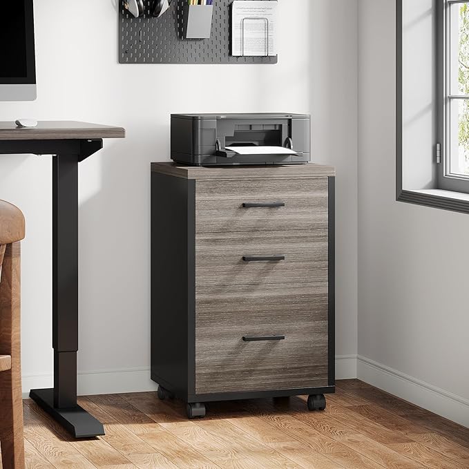 Triebsigns 3 Drawer File Cabinet, Vertical Mobile Filing Cabinet, Under Desk Rolling Printer Stand for Home Office, fits A4 or Letter Size (Grey)