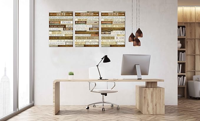 CGXART Inspirational Posters for Classrooms - Brown Positive Quotes Wall-Art for Living Room - Motivational Posters for Office - 3 Piece Canvas Wall Art Ready to Hang Size 16" x 24"