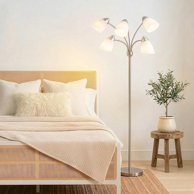Brightech Medusa LED Floor Lamp – Multi-Head Dimmable Floor Lamp for Living Rooms & Offices – Tall Lamp with Interchangeable Shades, Adjustable Standing Lamp for Bedroom Reading – Silver