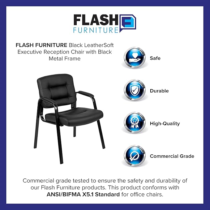 Flash Furniture Darwin Flash Fundamentals LeatherSoft Executive Reception Chair, Modern Tufted Lounge Chair for Living Room or Office, Black