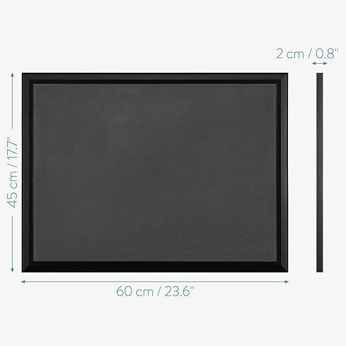 Navaris Framed Fabric Bulletin Board - 18 x 24 inches Plush Jewelry Organizer Pinboard for Wall - Memory Memo Pin Board - Dark Gray with Black Frame