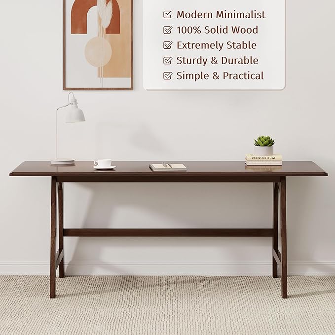 IOTXY Solid Wood Writing Table - 60" W x 24" D Minimalist Computer Desk for Home Office, Work, Study, Creativity, and PC Workstation, Walnut