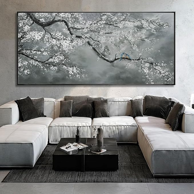 Artexist Modern Hand Painted Wall Art Black and White Home Wall Decor Plant Canvas Painting 40"x86" Large Pictures for Living Room Bedroom