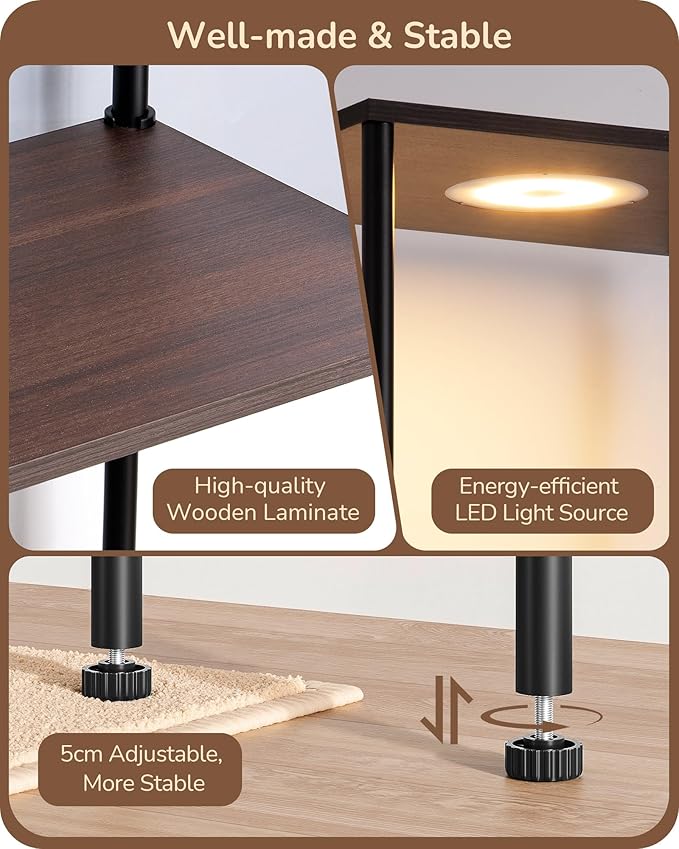 EDISHINE RGBW Floor Lamp, 5-Tier Display Shelf with Light, Adjustable Brightness & Color Temperature, 3 Lighting Modes, Remote Control, Stable Floor Lamps for Living Room, Bedroom, Study, Dark Walnut