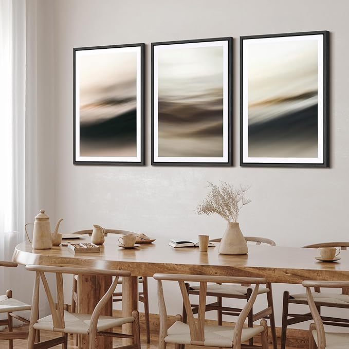 SIGNFORD Framed Wall Art Print Set Neutral Coastal Abstract Minimalist Ocean-Inspired Digital Art Modern Art Contemporary for Living Room, Bedroom, Office - 16"x24"x3 Black