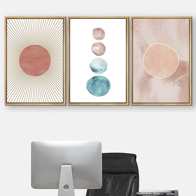 SIGNWIN Framed Wall Art Print Set Pastel Watercolor Dot & Ring Variety Shapes Abstract Illustrations Modern Art Minimalist Colorful Multicolor for Living Room, Bedroom, Office - 16"x24"x3 Natural